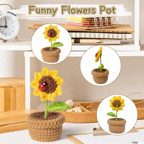 Bambebe 2PCS Mini Funny Positive Doll Sunflowers Pot, 3-inch Knitted Doll with Inspirational Card - Image 4