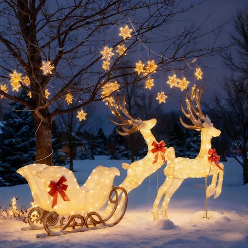 SOARS 2er Set Led Rentier Outdoor mit Schlitten, beleuchtete Rentier...