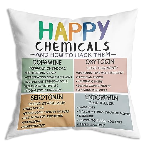 ZNGFON Positive Mental Health Happiness Chemicals Pillowcase for Counselor Therapy Soft Throw Pillow Case Cushion Cover Decor for Sofa Couch Bed 18x18 inch Inspirational Gift
