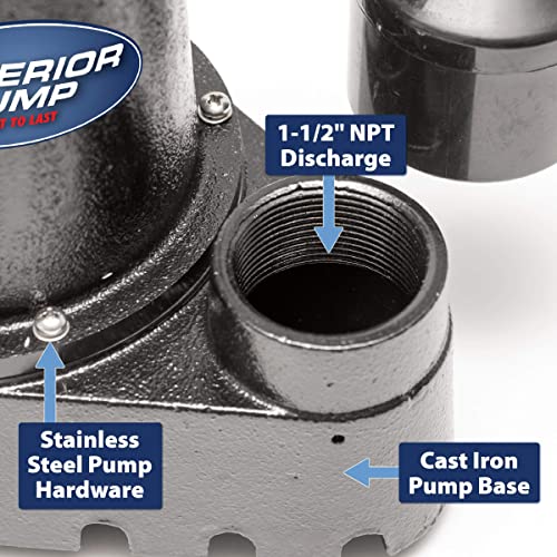 Superior Pump 92341 1/3 Hp Cast Iron Submersible Sump Pump With Vertical Float Switch #TOP3