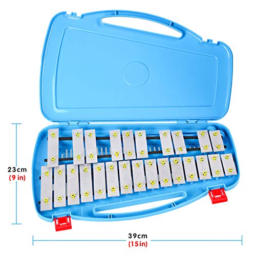 Image of EASTROCK 25 Notes Xylophone Professional Glockenspiel with Box Stick Blue | Aluminum Alloy Piano Keys ABS Hard Storage Box Percussion Instrument Kit Suitable for Adult Beginners Music Performance