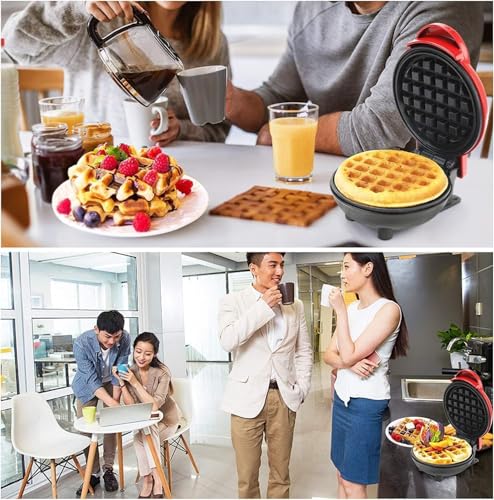 Image of Holstein Mini Waffle Maker Machine 3 In 1 Waffle Iron Home Appliances Kitchen Easy To Clean, 4 Inch, Perfect For Breakfast, Dessert, Sandwich, Pan Cakes, Other Snacks|Assorted - 350 Watts (Red)