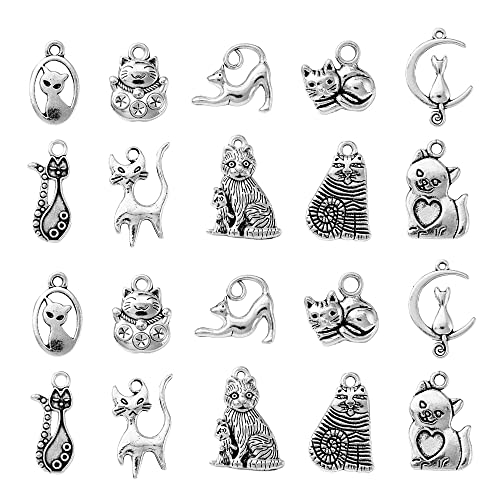 UR URLIFEHALL 100 Pcs 10 Styles Tibetan Cat Charms Antique