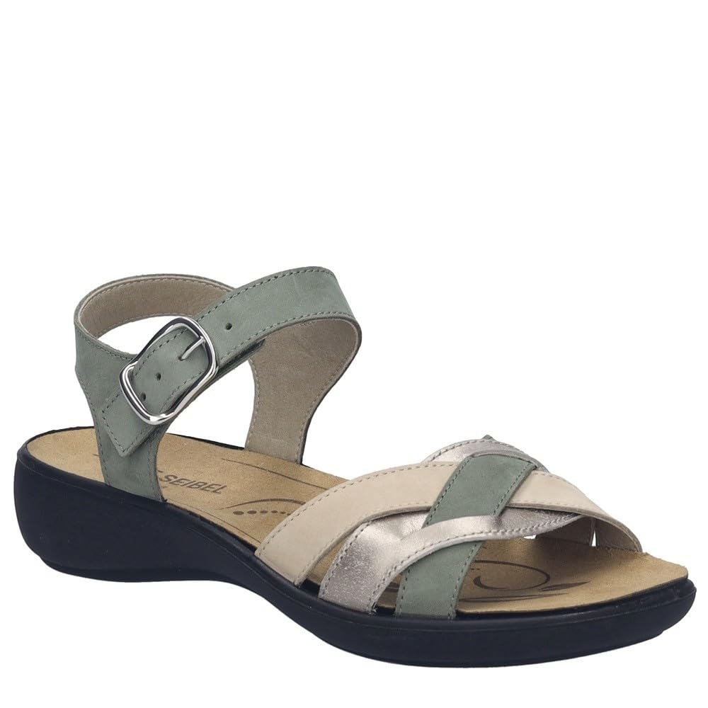 Josef Seibel IBIZA-16 NUBUCK VERDE (kaki). Sandalia cómoda, cierre de gancho y bucle ajustable, plantilla anatómica extraíble, suela PU ligera y cuña 2,5 cm.