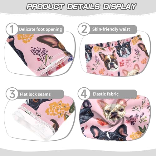 ALAZA Girls' Leggings Children's Yoga Pants Skinny Printed Dance Bulldog Flower Pinks Comfortable 4T2