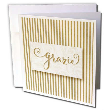3dRose Greeting Cards, Grazie Italian Language Thank You Cards With Golden Stripes & Linen White, Single Pack - Elegant Small Blank Card W/ Envelopes, Unique & Classy Gold Design for Any Occasion