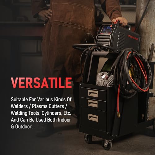 Image of YESWELDER Welding Cart with 3 Drawers for MIG Welder TIG Welder and Plasma Cutter, Heavy Duty Large Storage 360 Rolling Welding Trolley