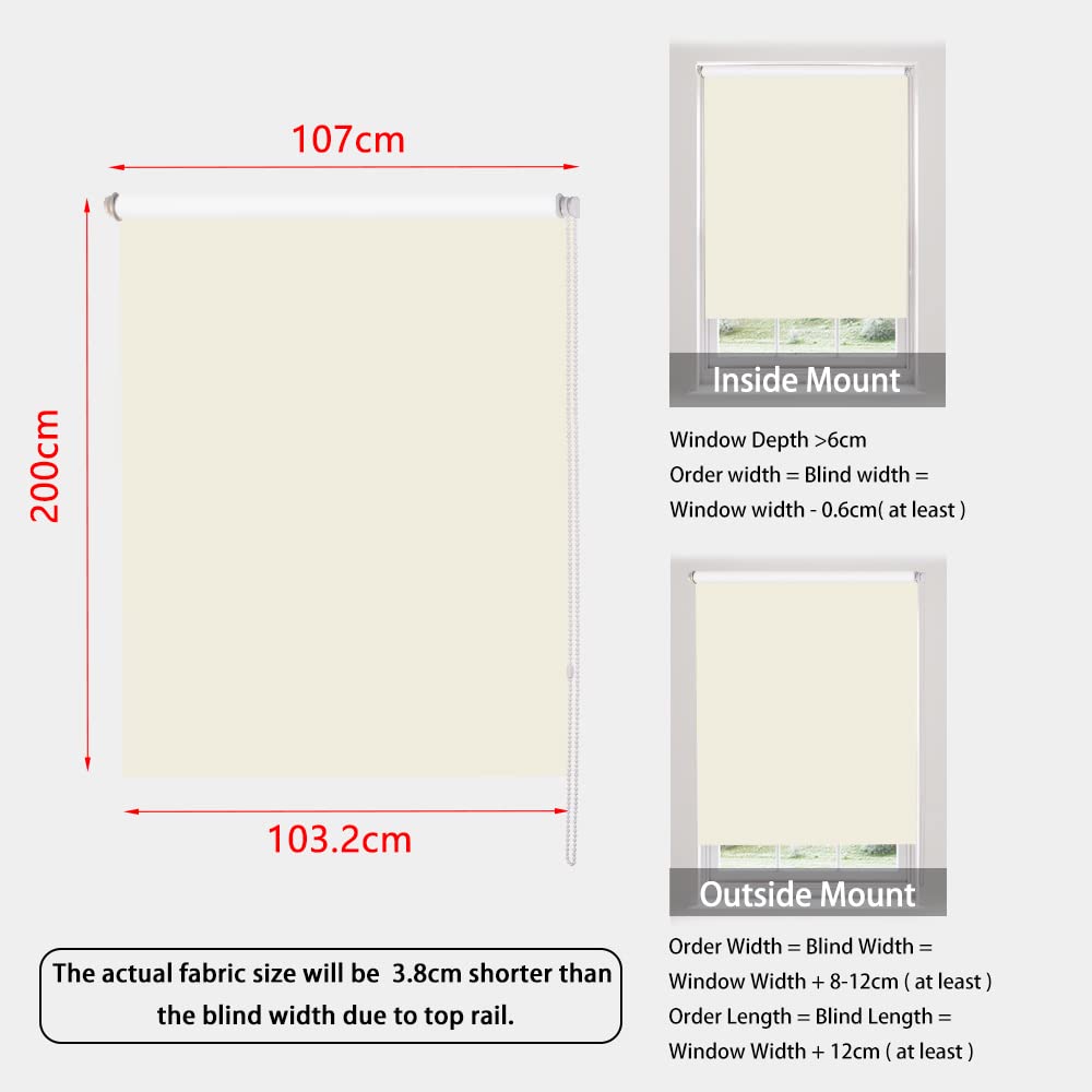 SMONTER Persianas enrollables de tela impermeable 100 % opaca, aislamiento térmico, protección UV, para dormitorios, sala de estar, baño, oficina, fácil de instalar, 107 cm de ancho x 200 cm de largo