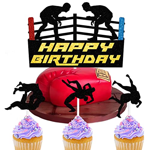 Boxing Cake Topper Fight Wrestler Bout Pugilist Punching...