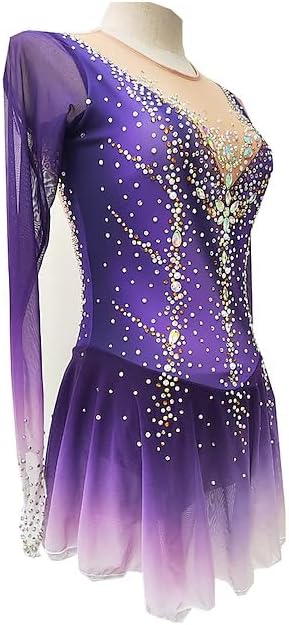 Women's Girls' Figure Skating Dress Professional Competition Ice Roller Skating Skirt Purple Halo Dyeing
