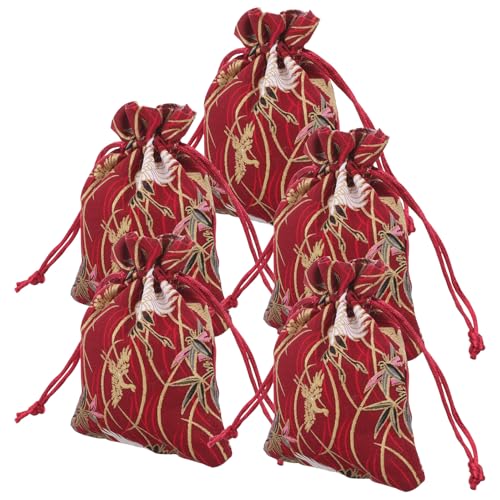 LIFKOME 5個 日式??仙?柄巾着袋 ジュエリー収納や小物入れに 巾着プの製バッグ おしゃれで開閉簡単 化粧品や贈り物包装用