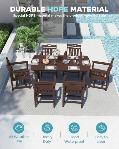 Image of Ciokea HDPE Outdoor Dining Set of 6, Patio Table and Chairs Sets, Brown
