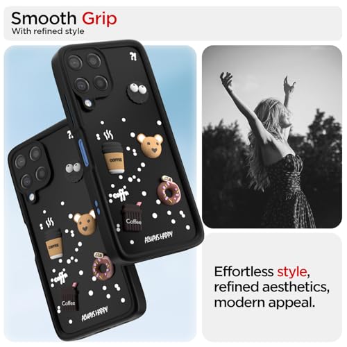 Image of Pikkme Back Cover for Samsung Galaxy M12 / F12 / A12 | 3D Cartoon Silicone Case Cute & Fun Full Protective Bumper Cover (Black)