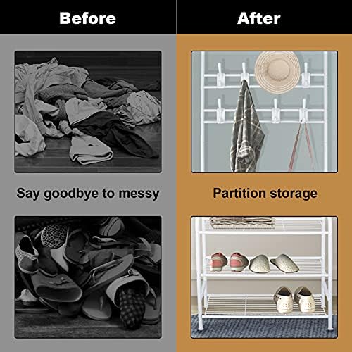 Innotic Coat Stands for Hallway Clothes Rail Shoe Rack Hat Bag Umbrella Hanger Storage with 16 Hooks for Home Bedroom Office(White)