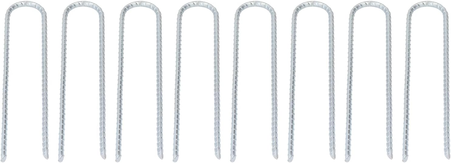 Ground Anchor, U Shaped Stake Metal Peg Trampoline Hook 12in Fixing Pin Threaded Kit for Outdoor Securing
