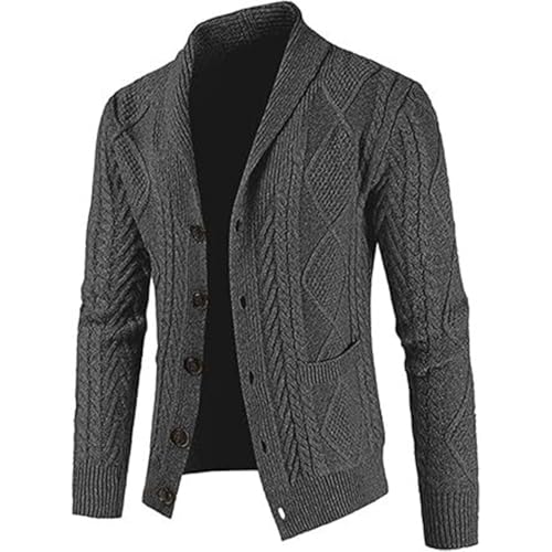 Men's Casual Long Sleeve Sweater Loose Shawl Collar Buttons Down Cable Knit Cardigan Sweater with Pockets2