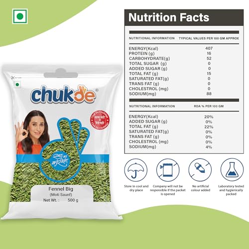 Image of Chukde Fennel Seeds (Moti Saunf) 500g - Economy Pack | Aromatic & Sweet (Pack of 1)