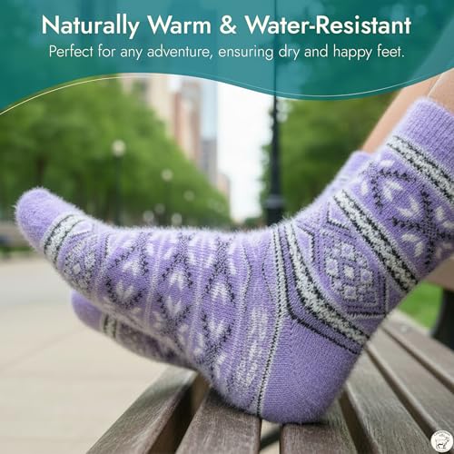 Image of Angora Wool Socks - Machine Washable Dry-Foot Fuzzy Warm Breathable Soft Unisex Indoor /Outdoor Socks for Women and Men