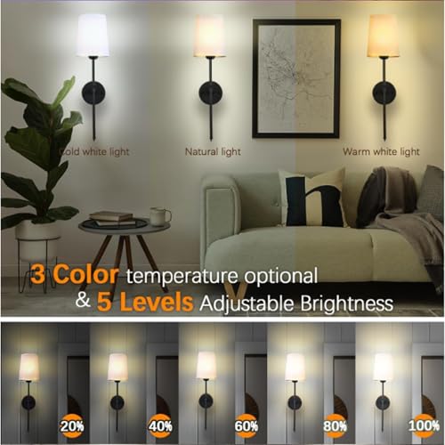 Aplique de pared LED recargable vintage con mando regulable negro 3