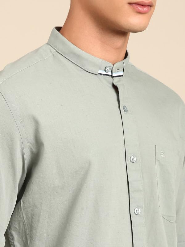 Image of Cavallo by Linen Club Men's Blended Linen Checked Contemporary Fit Full Sleeve Casual Shirt