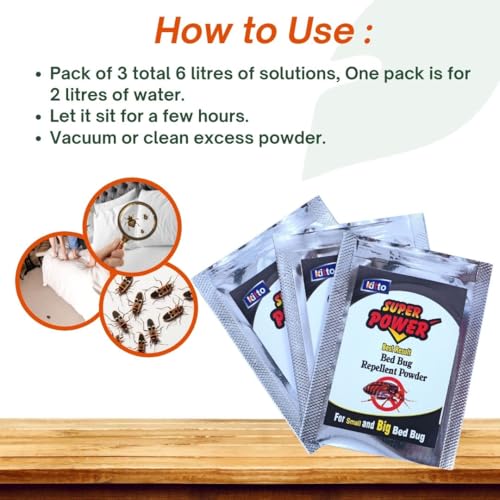 Image of KITTO Super Power Bedbug Repellent Powder| (Makes 6 Litres of Spray Pack Of 3)| Gauranteed Result. Bed Bug Spray for Home, Kitchen, Office and Restaurant