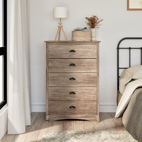 Prepac Sonoma Rustic 5-Drawer Tall Dresser for Bedroom, Farmhouse Dresser Chest of Drawers 17.75" D x 31.5" W x 44.75" H, Drifted Gray - Image 2