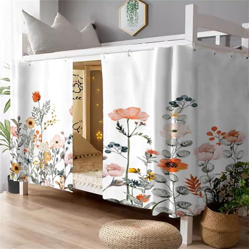 Fansu Cortina Cama Litera, Cortinas Cama Litera a Prueba de Polvo Protección de Privacidad Opaca Termica Tienda Campaña Mosquitera para Dormitorio de Estudiantes (Planta Flor,1.5x2m)