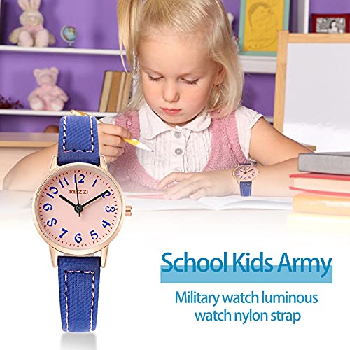 Kids Easy To Read Leather Wrist Watch Girls Analog Quartz Watch Dark Blue #TOP4