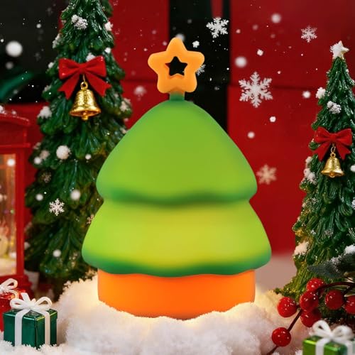 Gefaxi Squishy Christmas Tree Night Light with RGB Modes Dimmable Nursery Breastfeeding Nightlight Hangable Cute Christmas Lamp Novelty Rechargeable Silicone Touch Bedside Lamp for Bedroom Dorm Decor