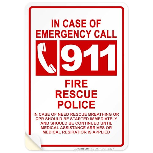 in Case of Emergency Call 911 Sign, Fire Rescue Police,