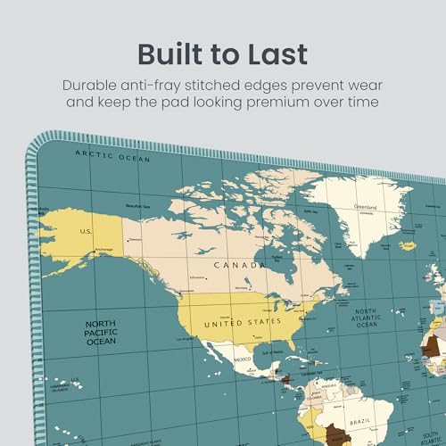 Image of Portronics Comfipad Atlas World Map Desk Mat 80x30cm Extended Mouse Pad with Anti-Slip Rubber Base, Stitched Edges, Smooth Fabric Surface, Waterproof, Rollable Desk Pad for Office, Gaming, Blue