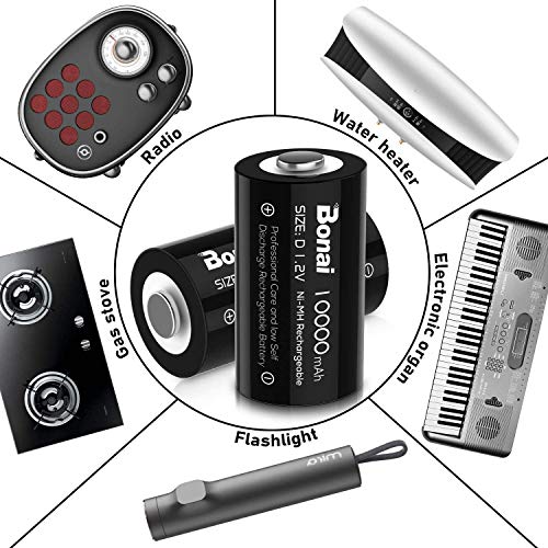 Bonai D Rechargeable Batteries 10,000Mah 1.2V Ni-Mh High Capacity High Rate D Size Battery Rechargeable D Cell Batteries High Capacity(8 Pack) #TOP3