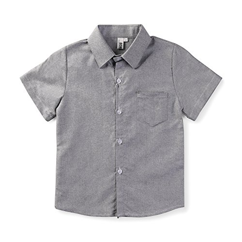 OCHENTA Little Boys' Short Sleeve Button Down Oxford Shirt, Big Kids Casual Dress Tops Grey Tag 100CM - 2T