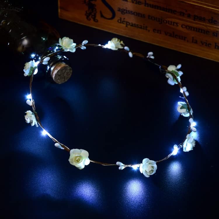 LEEMASING Diadema con luz LED para mujer, corona parpadeante, corona de pelo para niñas, bodas, festivales, Navidad, Año Nuevo (blanco)