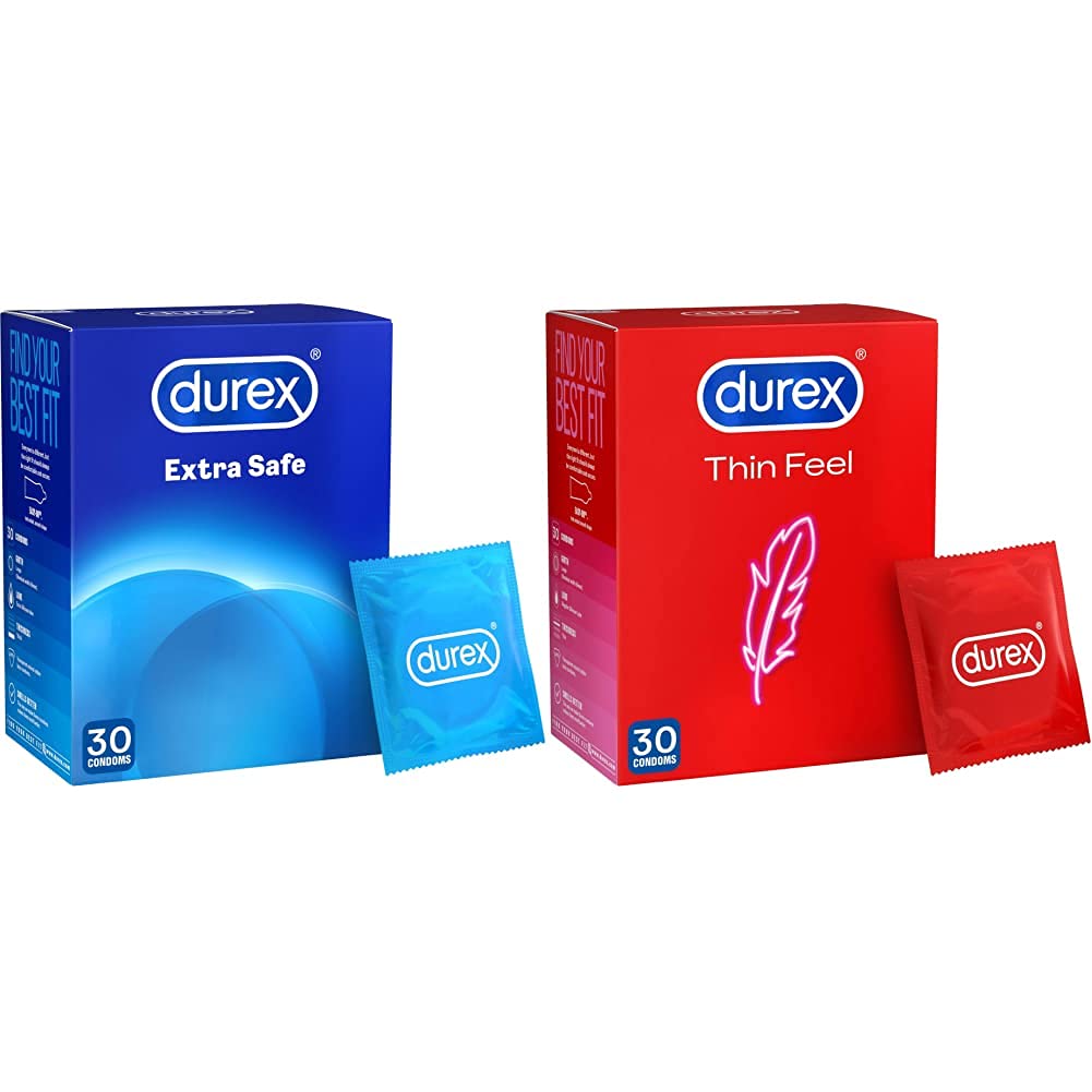 DurexExtra Safe Condoms, Pack of 30 (Packaging May Vary) & Thin Feel Bulk Condoms, Pack of 30 (Packaging May Vary)