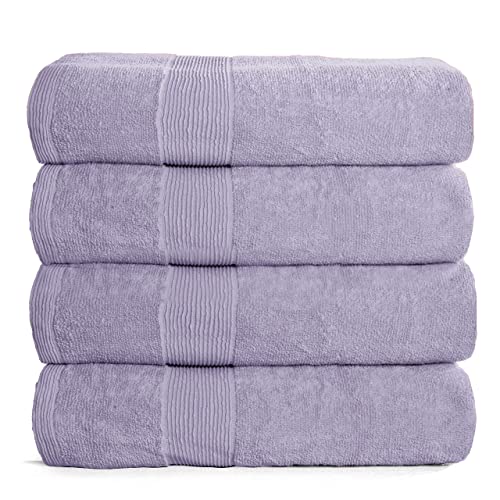 Elvana Home 4 Pack Bath Towel Set 27X54, 100% Ring Spun Cotton, Ultra Soft Highly Absorbent Machine Washable Hotel Spa Quality Bath Towels For Bathroom, 4 Bath Towels Purple #TOP13