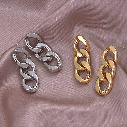 Coadipress Chunky Cuban Chain Link Dangling Earrings For Women Girls Fashion 18K Gold Silver Plated Vintage Curb Minimalist Cool Dangle Drop Stud Earrings Jewelry (Silver) #TOP3