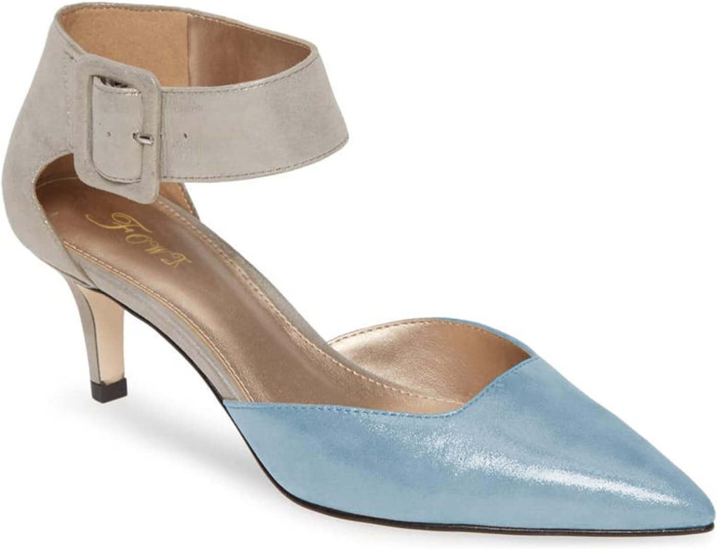 FOWT Women’s Ankle Straps Buckles Pumps Sexy Closed Pointed Toe Kitten Heels Pump D'Orsay Mix Color Leather Upper for Ladies Work Daily and Commuting Size 4-16 US