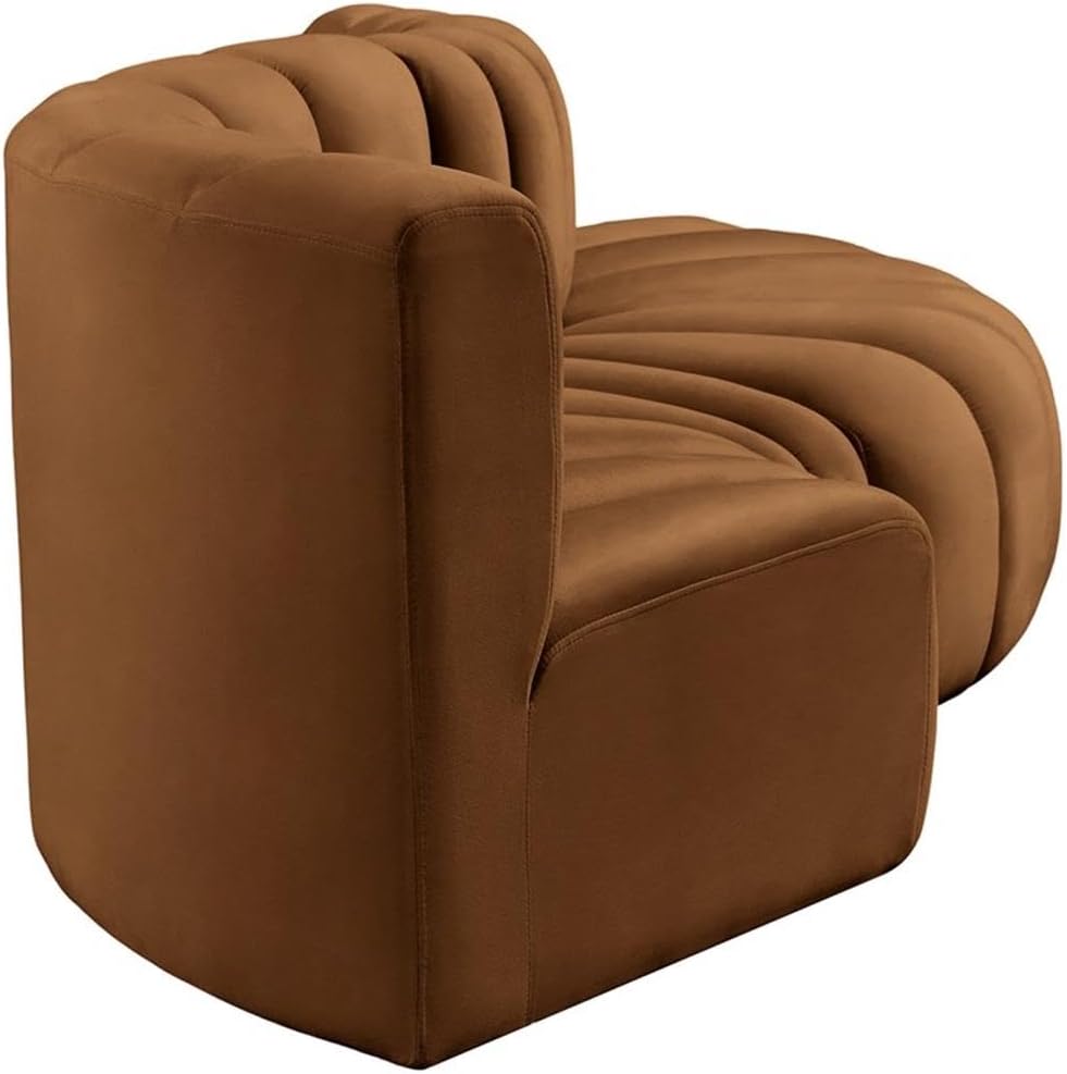 BOWERY HILL Modular Sectional Sofa, 104" W x 37" D x 30" H, Saddle Velvet Upholstery, Deep Channel Tufting, Contemporary Design, Attachment Latch, Living Room or Den Seating Configuration