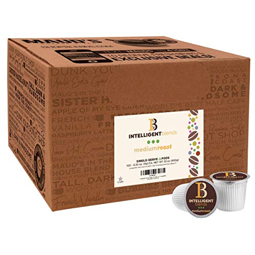 Intelligent Blends Medium Dark Roast Coffee Pods, 100Ct. Solar Energy Produced Recyclable Single Serve Medium Dark Roast Coffee Pods - 100% Arabica Coffee California Roasted, Kcup Compatible #TOP1