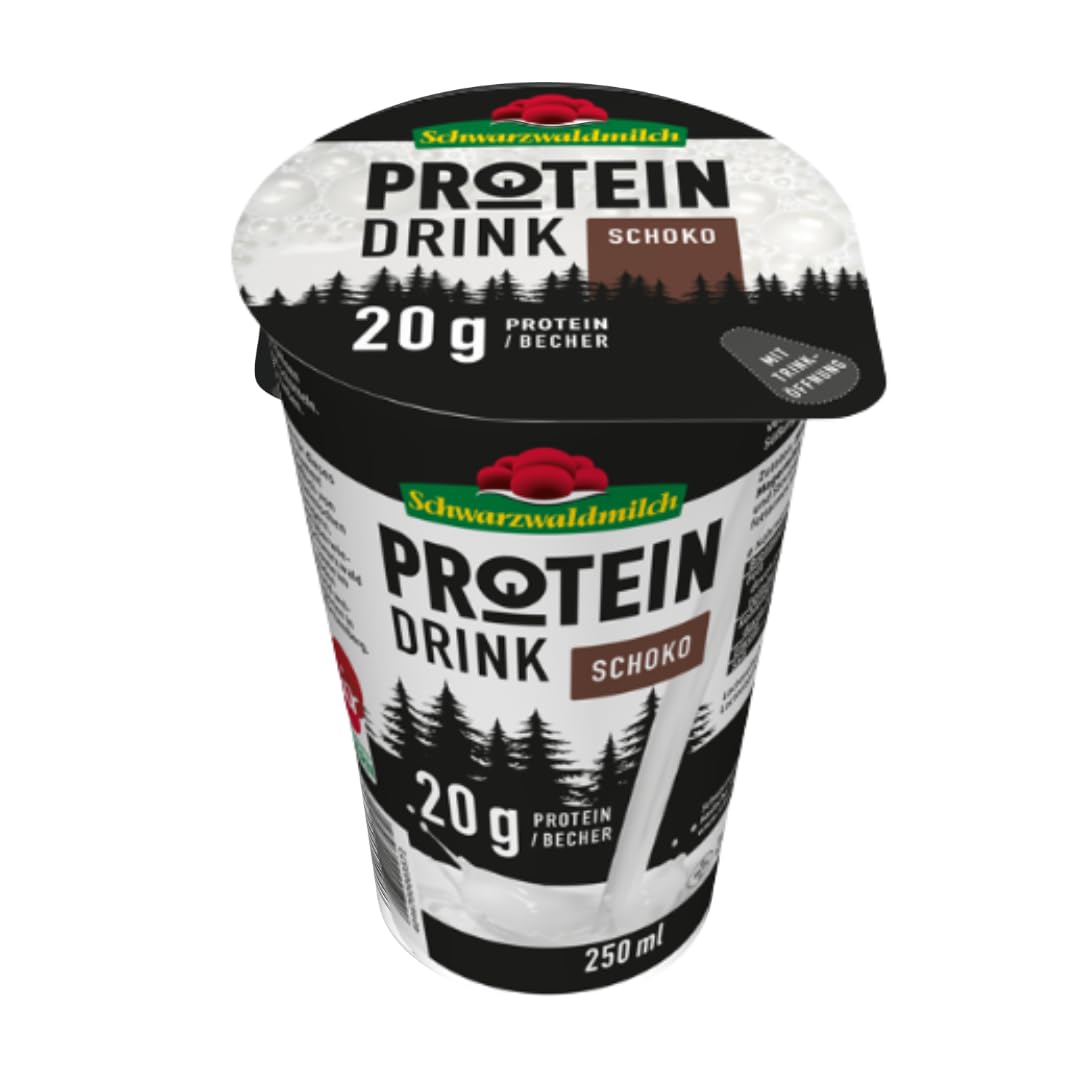 Schwarzwaldmilch Protein Schoko Drink 0,3% Fett - 10 x 250 ml Becher, High Protein Schokoladengetränk, laktosefrei, fettarm, trinkfertig To Go