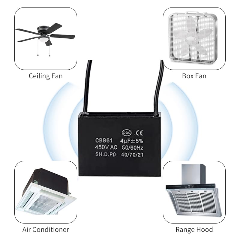 Miniatura 2 de 2 unids 4UF 450V AC CBB61 ventilador de techo condensador 2 cables 5060Hz