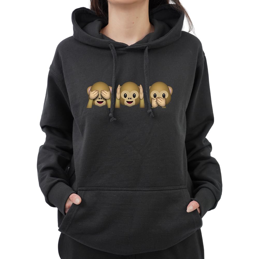 Inspired Funny Emoji 3 Monkey Emoji Lovers Monkey Cute Top Hoodie (Black, XLarge)