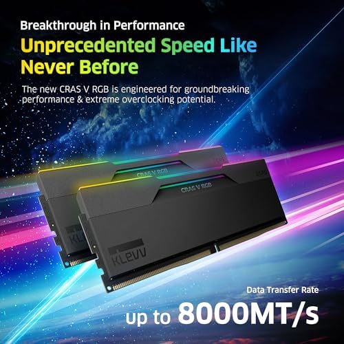 KLEVV CRAS V RGB DDR5 64GB (2x32GB) 6000MHz CL30 SK Hynix A-Die 1.35V Gaming Desktop Ram Memory XMP 3.0 / AMD Expo Ready - Black (KD5BGUA80-60A300G)