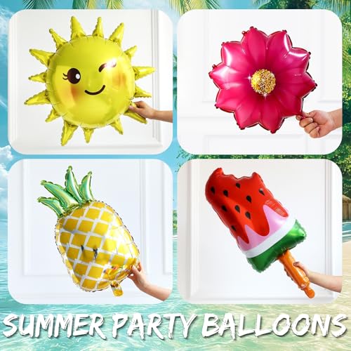 Image of Summer Tropical Balloon Arch Kit,129Pcs Hot Pink Green Gold Balloon Garland with Watermelon Ice Pop,Sun,Pineapple,Flower Foil Balloons for Hawaiian Luau Baby Shower Birthday Pool Party Decoration