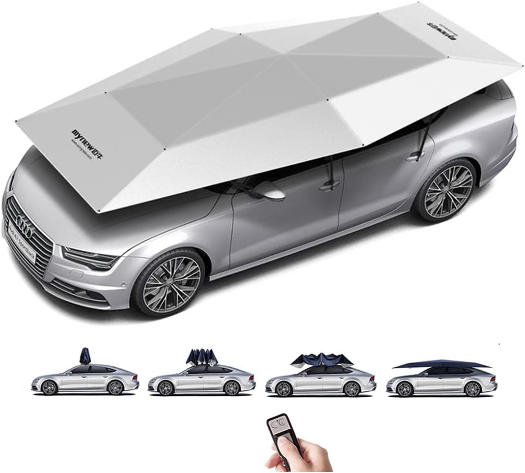 Fully Automatic Car Parasol Umbrella Tent Built-in Removable Battery, with Remote Control, Folded Portable Sun and Weather Shelter, Cover, Waterproof Protective Shields,Grey4.2M Protect car paint