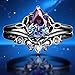 2pcs Vintage Gothic Colorful Crystal Ring for Women, Elegant Floral Knot Black Plated Teardrop Sapphire Engagement Wedding Band Stackable Jewelry Gift for Valentine's Day Birthday (Colorful 8)