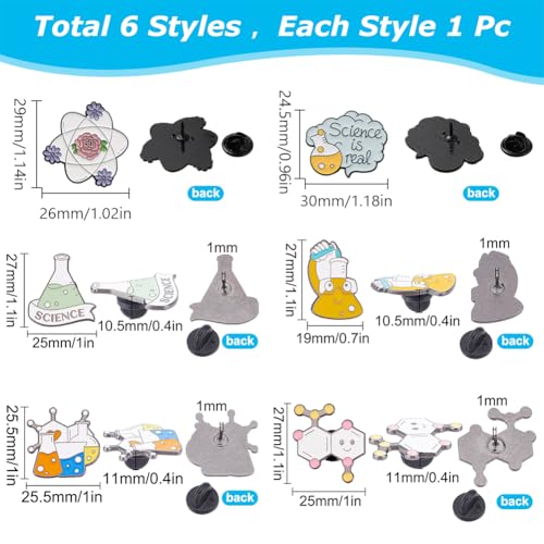 Image of SUNNYCLUE 1 Box 6Pcs 6 Style Lab Pins for Badge Enamel Pin Brooches Laboratory Equipment Flask Lapel Badge Pins Cute Brooches for Backpacks Chemestry Major Gifts Graduation Cartoon Scientist Beaker