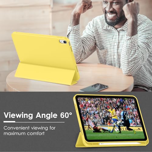 Image of ToaPoia Case for iPad (A16) 11 Inch 2025 /iPad 10th Generation 10.9 Inch 2022, Slim Trifold Stand Protective Cover with Pencil Holder and Soft TPU Back,Support Auto Sleep /Wake (Yellow)