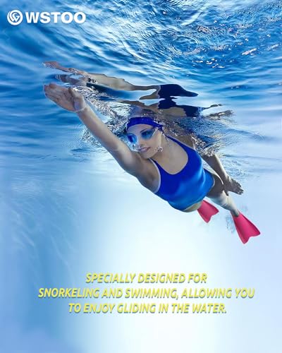 W WSTOO Streamlined Swimming Fins, Training Short Flippers, Silicone Flippers for Kids Adults Men and Women for Snorkeling and Diving - Thumbnail 6